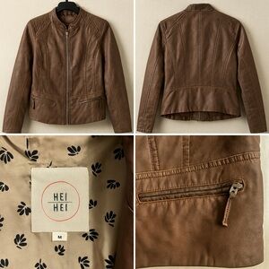 Anthropologie Hei Hei Faux Leather Moto Jacket – Brown Quilted Zip Jacket